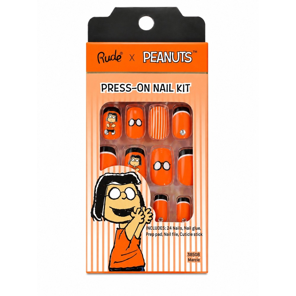 RUDE x Peanuts Press-On Nail Kit Marcie Orange 24 Nails Halloween New Sealed